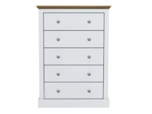 LPD Devon 5 Drawer White and Oak Chest of Drawers Flat Packed