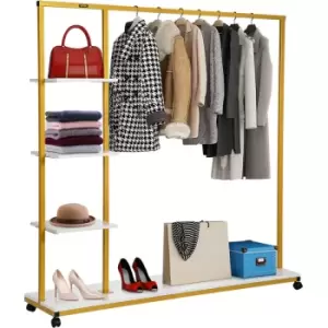 Clothing Garment Rack, 180 lbs Capacity, Heavy-duty Clothes Rack w/ Bottom Shelf & Extra 3 Side Shelves, 4 Swivel Casters, Rolling Clothes Organizer