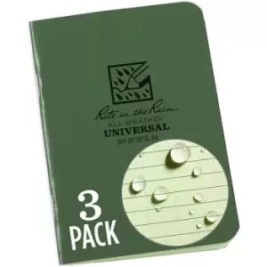 Rite in the Rain Universal Stapled Mini Notebook, 3&frac14;" x 4?" (3 Pack) (12 Sheets) Green / Green