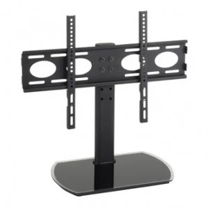 TTAP PED64F Black Glass Fixed Tabletop Pedestal TV Stand in Black