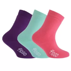 FLOSO Childrens Boys/Girls Winter Thermal Socks (Pack Of 3) (UK Shoe: 12.5-3.5, EUR 31-36 (8-12 years)) (Pink/Purple/Teal)