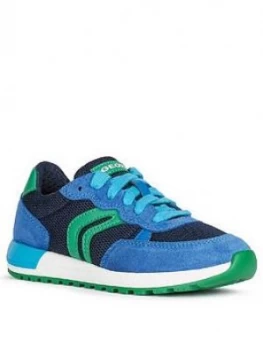 Geox Boys Alben Lace Up Trainers - Blue/Green, Blue/Green, Size 11.5 Younger