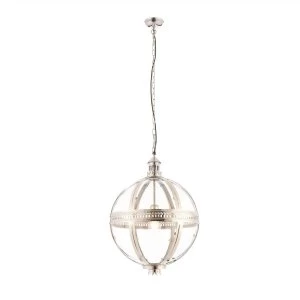 1 Light Spherical Pendant Bright Nickel Plated On Solid Brass, Glass, E27