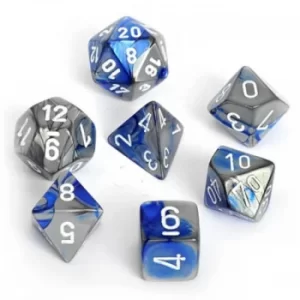 Chessex Gemini Poly 7 Dice Set: Blue-Steel/White