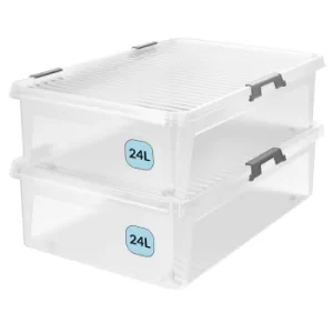2 Pcs Storage Box with Lid Clear 60x40x17cm 24L