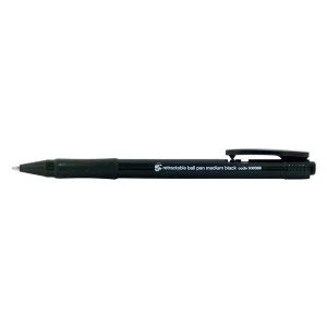 5 Star Office Retractable Stick Ball Pen 1.0mm Tip 0.7mm Line Black Pack of 20