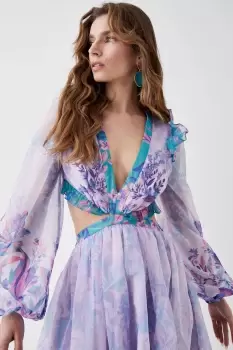 Alexandra Farmer Ruffle Shoulder Volume Sleeve Maxi Dress