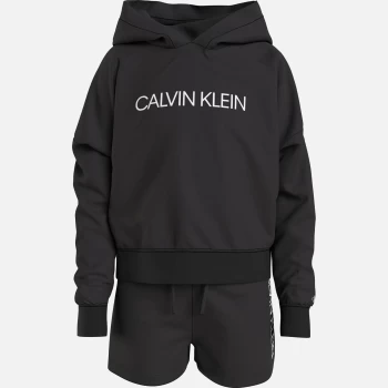 Calvin Klein Girls Logo Boxy Hoodie Sweatshorts Set - Black - 8 Years