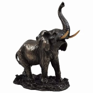 Elephant On Base With Trunk In Air Cold Cast Bronze Sculpture 12.5cm