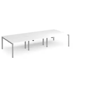 Bench Desk 6 Person Rectangular Desks 3600mm White Tops With Silver Frames 1600mm Depth Adapt