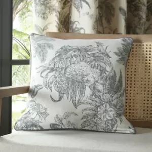 Fusion - Saranda Tropical Print Cotton Rich Piped Edge Filled Cushion, Charcoal, 43 x 43 Cm