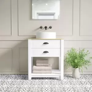 650mm White Freestanding Countertop Vanity with Wood Effect Worktop and Basin - Kentmere