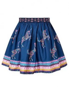 Monsoon Girls S.E.W. Unicorn Star Print Skirt - Navy, Size Age: 11-12 Years, Women
