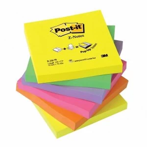 Post it Z Notes 76 x 76mm Pop Up Fan Folded Refill Sticky Notes Neon Rainbow 6 x 100 Sheets