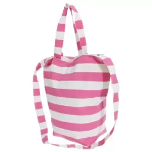 FLOSO Womens/Ladies Striped Summer Handbag With Shoulder Strap (One Size) (White/Pink)
