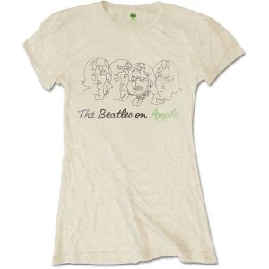 The Beatles - Outline Faces on Apple Womens Small T-Shirt - Sand