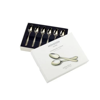 Arthur Price Monsoon 'Champagne Mirage' stainless steel gift boxed set of 6 tea spoons for luxury home dining - Metallics