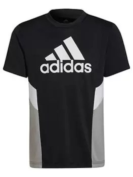 adidas Older Boys Colourblock T-Shirt, Black/White/Grey, Size 7-8 Years