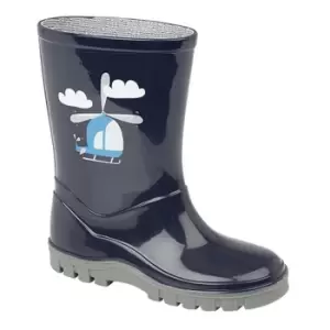 Stormwells Childrens/Boys Helicopter PVC Wellington Boots (3 UK Toddler) (Navy Blue/Grey)