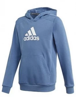 adidas Boys Junior Badge Of Sport Hoodie - Blue/White, Size 9-10 Years