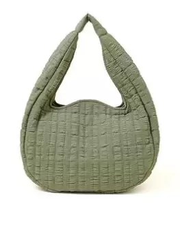 Accessorize Seersucker Slouch Shoulder Bag, Green, Women