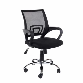 Loft Home Office study chair in Black mesh back, Black fabric seat & chrome base