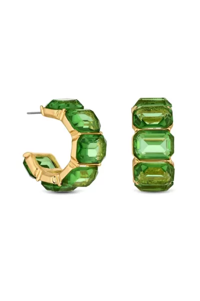 Recycled Gold Erinite Emerald Cut Stone Hoop Earrings