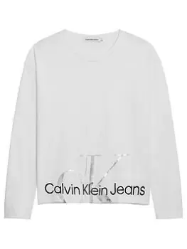 Calvin Klein Jeans Girls Metallic Monogram Long Sleeve T-Shirt - White, Size Age: 14 Years, Women