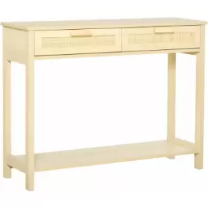 HOMCOM Console Table w/ Storage Shelf 2 Drawers for Entryway Bedroom Natural - Natural