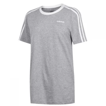 adidas Essentials 3 Stripe T Shirt Ladies - Med Grey