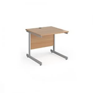Dams International Rectangular Straight Desk with Beech Coloured MFC Top and Silver Frame Cantilever Legs Contract 25 800 x 800 x 725mm