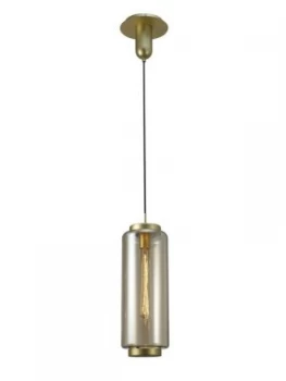 Ceiling Pendant 20cm Round, 1 x E27 (Max 40W), Matt Gold , Cognac Glass