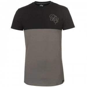 Fabric Embroidered Panel T Shirt - Black/Grey