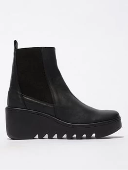 Fly London Bagu Wedge Chelsea Boots - Black, Size 6, Women