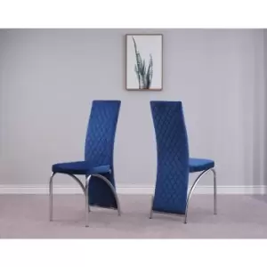 Modernique - Irine Velvet Upholstored Dining Fabric Set of 4 Chairs with Chrome Frame and Kitchen Floor Protection (Blue) - Blue