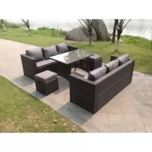 Fimous - 8 Seater Lounge Rattan Sofa Set Dining Table Stools Outdoor Garden Furniture