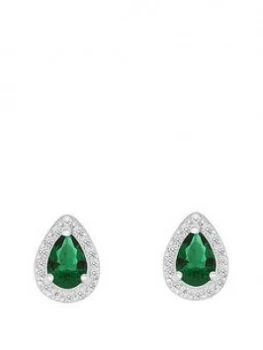 Love GEM Sterling Silver Green and White Cubic Zirconia Peardrop Stud Earrings, One Colour, Women