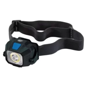 Draper COB/SMD LED Wireless/USB Rechargeable Head Torch, 6W, 400 Lumens, USB-C Cable Supplied