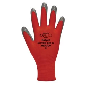 Polyco Matrix MRN08 Size 8 Seamless Knitted Gloves Nitrile Palm Coating Red