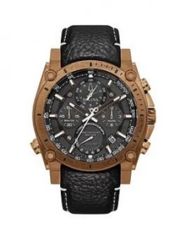 Bulova Precisionist Black Chronograph And Bronze Plated Bezel Dial Black Leather Strap Mens Watch