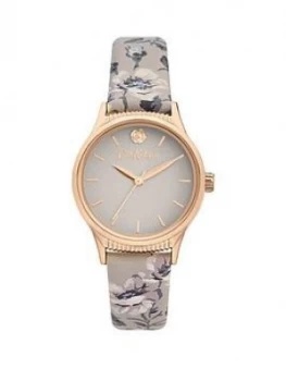 Cath Kidston White And Gold Detail Dial Pembroke Rose Print Grey Leather Strap Ladies Watch