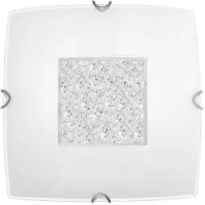 Covina 2 Light Decorative Flush Ceiling Light Crystal, White glass LED E27 2x - Merano