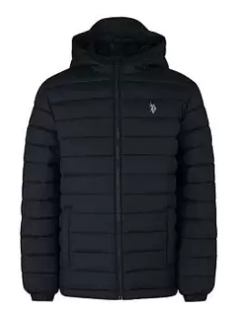 U.S. Polo Assn. Boys Hooded Quilted Jacket - Black, Size Age: 7-8 Years