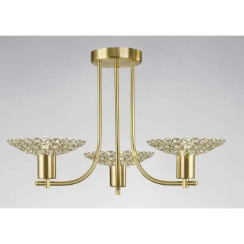 Ellen 3-Bulbs Semi-Ceiling Lamp satin brass / crystal