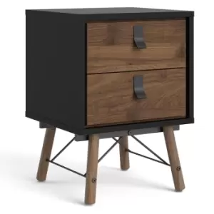 Furniture To Go - Ry Bedside cabinet 2 drawer in Matt Black Walnut - Matt Black Walnut