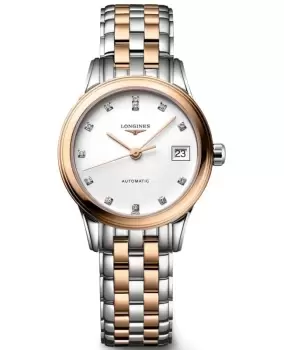 Longines Flagship Automatic White Diamond Dial Steel and Rose Gold Womens Watch L4.274.3.99.7 L4.274.3.99.7