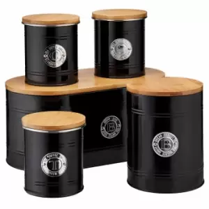 Cooks Professional Kitchen Storage Set 5 Piece With Bamboo Lids Black