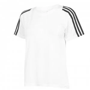 adidas 3 Stripe Mesh T Shirt Ladies - White