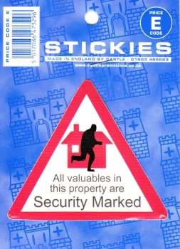 Indoor Vinyl Sticker - Valuables Are Security Marked - CASTLE PROMOTIONS- V561