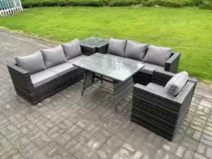7 Seater Wicker PE Rattan Garden Dining Set Outdoor Furniture Sofa with Patio Dining Table Side Table